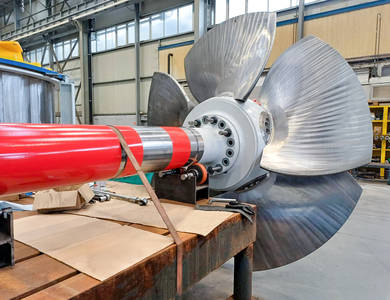 Inside powerhouse of Na An Hydropower Plant with generators and Kaplan turbines