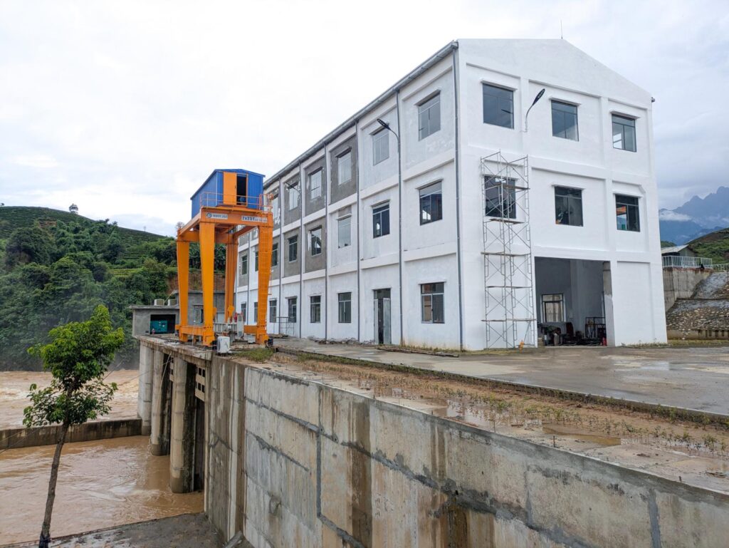 Inside powerhouse of Na An Hydropower Plant with generators and Kaplan turbines